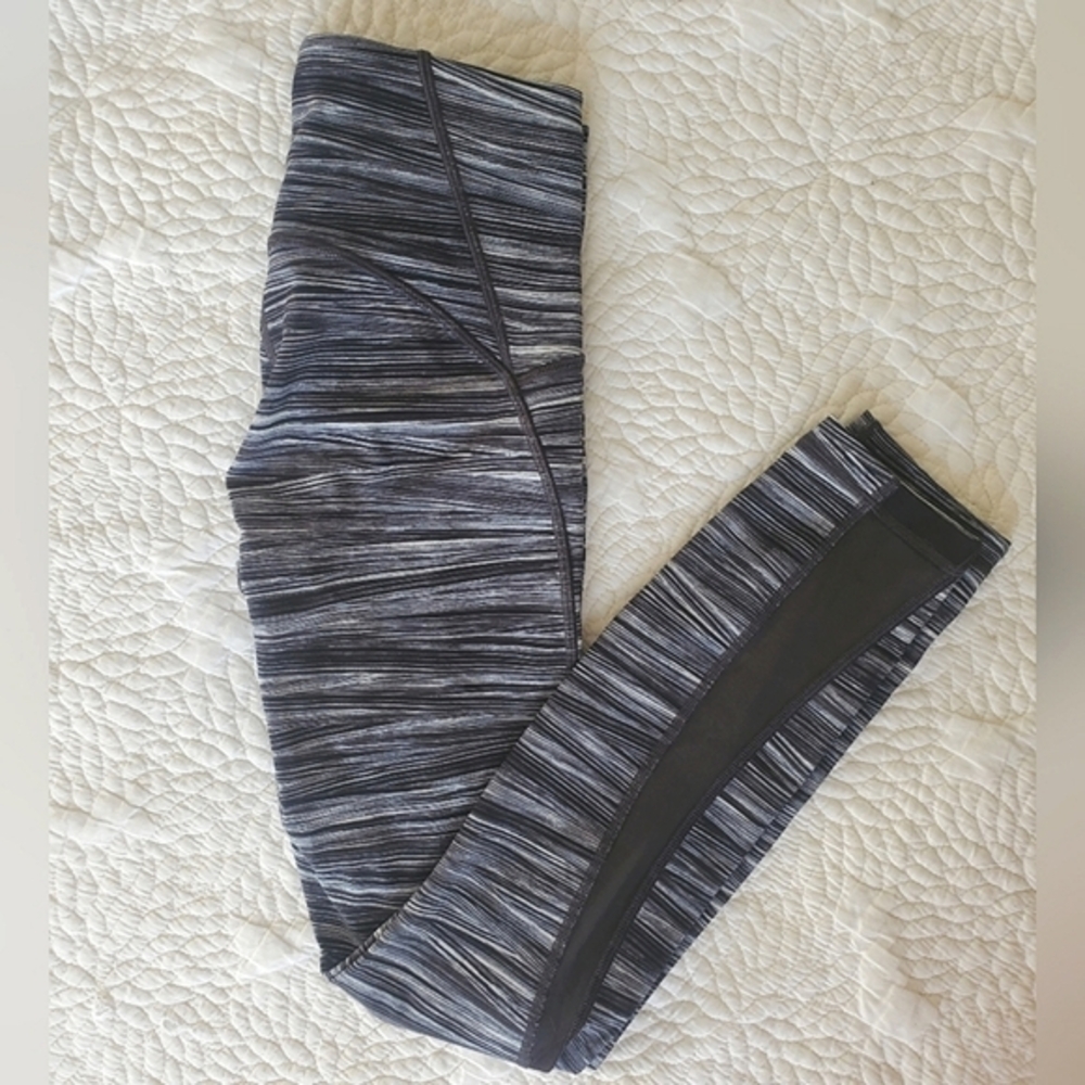 Lululemon Train Times Pant Black White Leggings Striped Mesh Low Tide Alpine 4